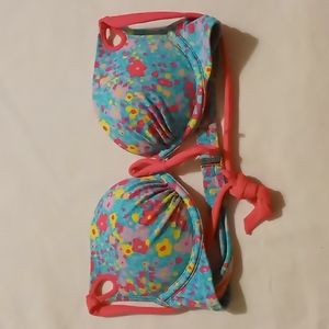 Victoria's Secret Blue and Pink Floral Bikini Top, Size: 34 B
